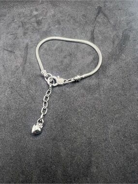 Silver Heart Charm Snake Chain Bracelet - Women